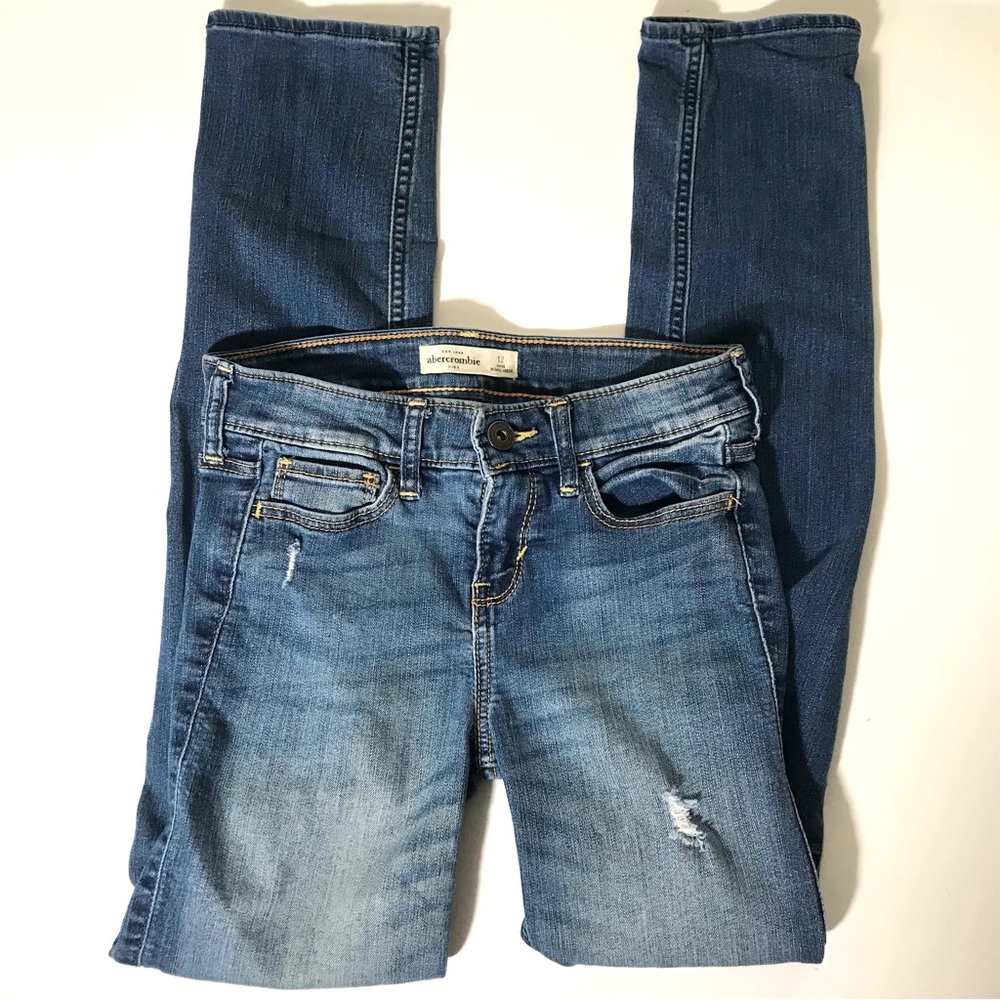 abercrombie kids blue distressed skinny jeans